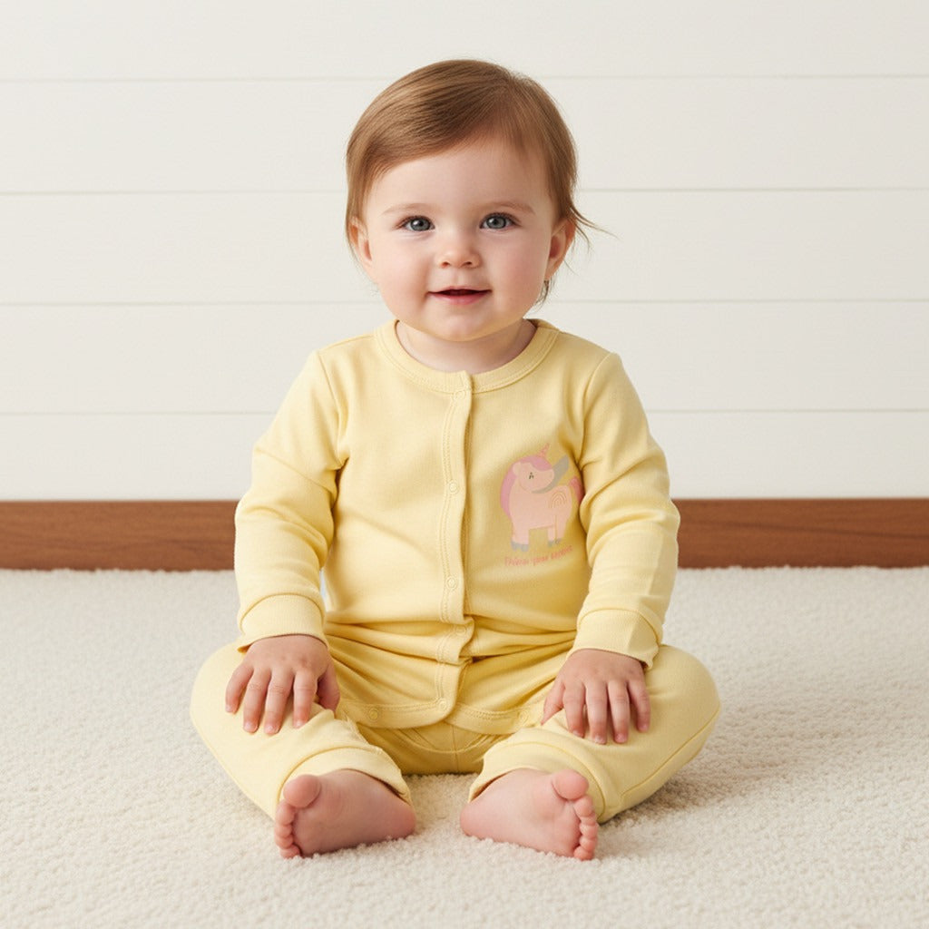 Unicorn Print Romper and Sleepsuit Set