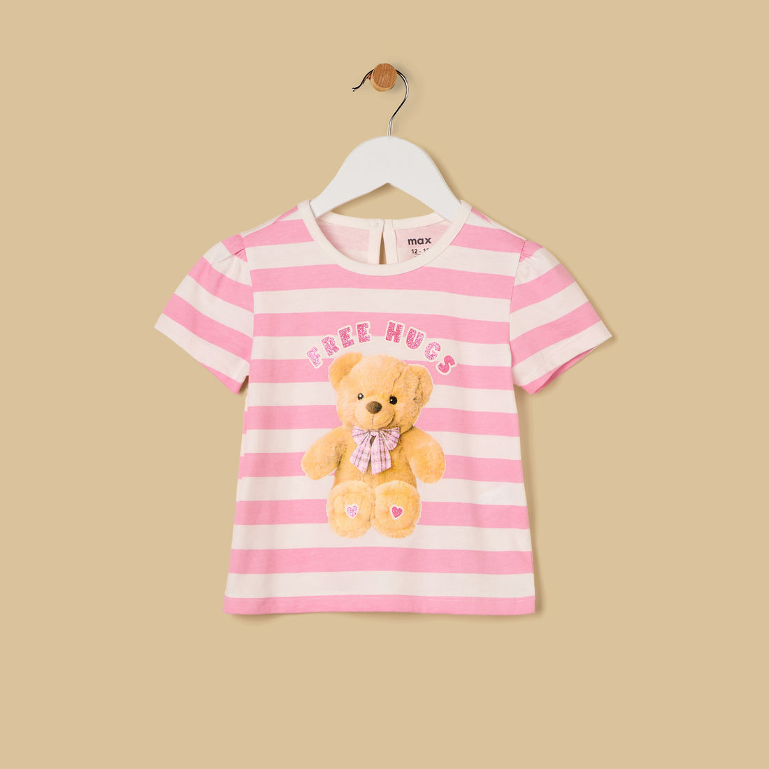 Teddy Bear Print Striped Top - Pink / 12-18 mths