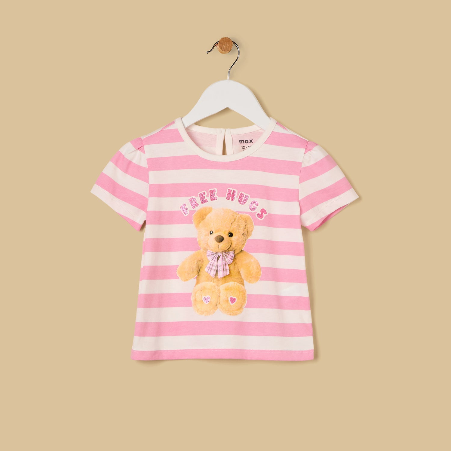 Teddy Bear Print Striped Top - Pink / 12-18 mths