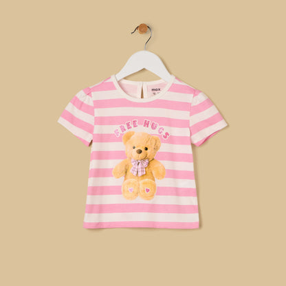 Teddy Bear Print Striped Top - Pink / 12-18 mths