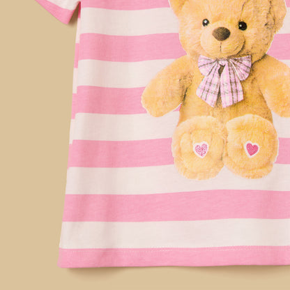 Teddy Bear Print Striped Top