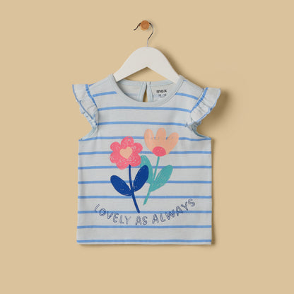 Floral Print Sleeveless T-shirt - Blue / 12-18 mths