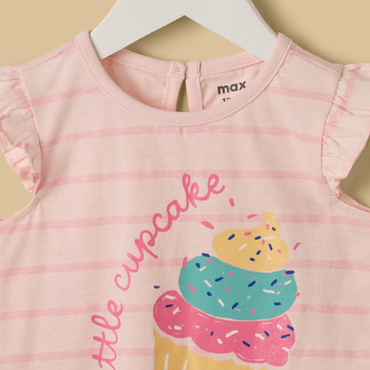 Cupcake Print Striped Top