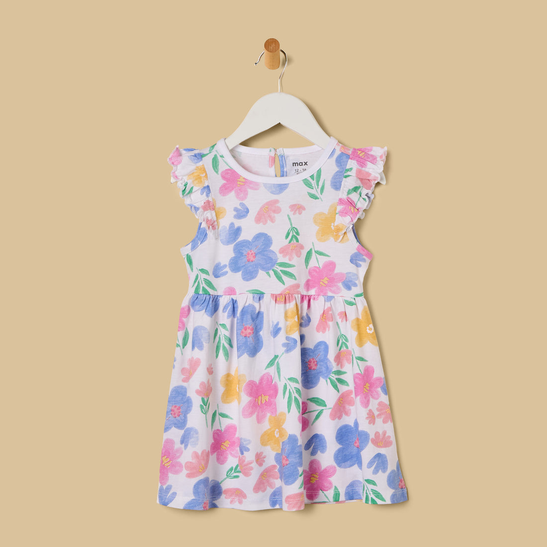 Floral Print Cotton Sleeveless Dress - White / 12-18 mths