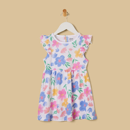 Floral Print Cotton Sleeveless Dress - White / 12-18 mths