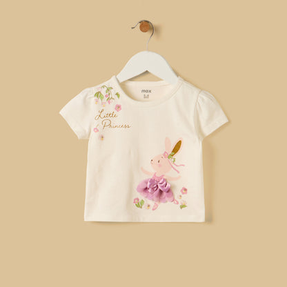 Bunny Embellished Cotton T-shirt - White / 12-18 mths