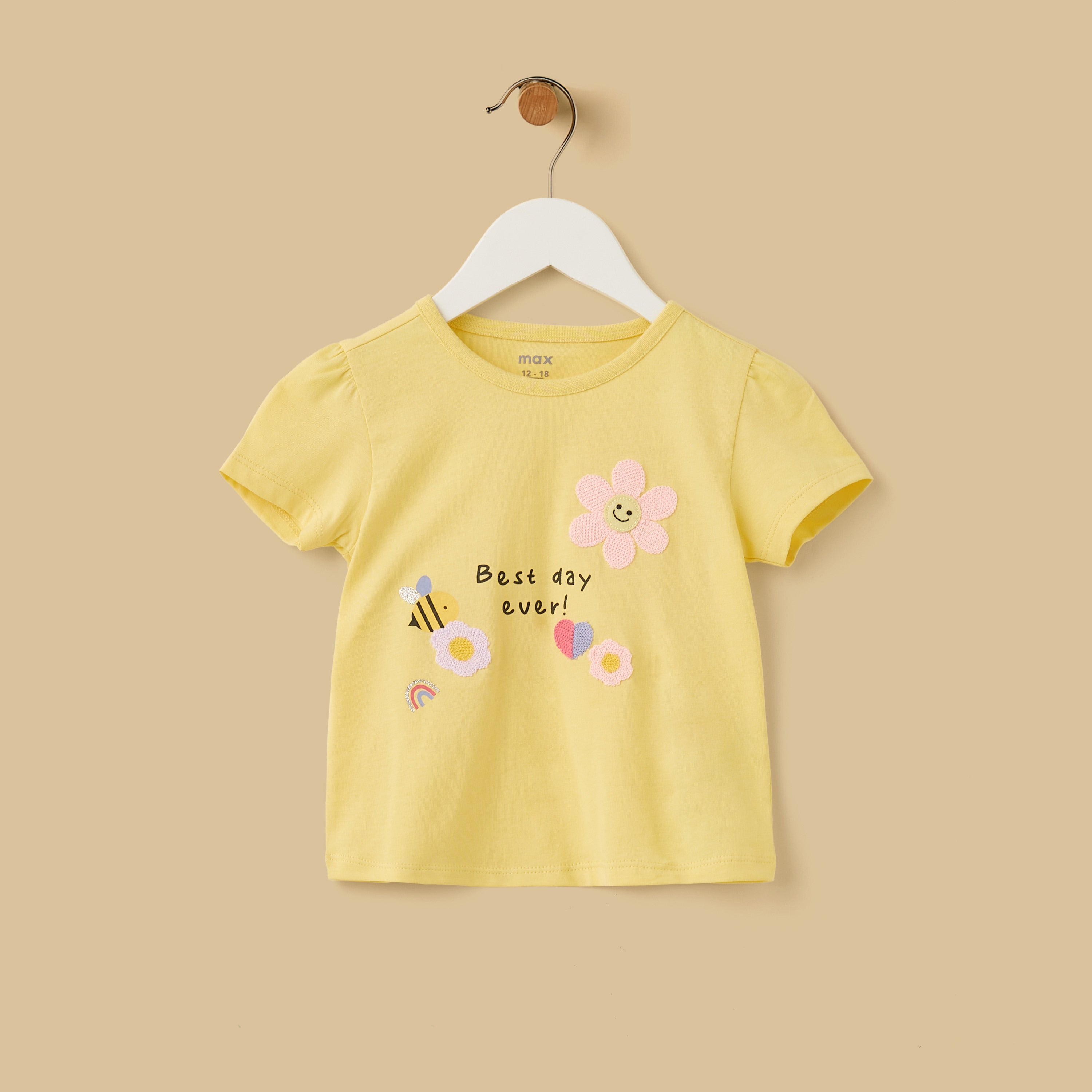 Floral Applique T-shirt - Yellow / 12-18 mths