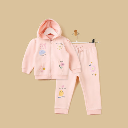 Printed Zip Through Hoodie and Joggers Set