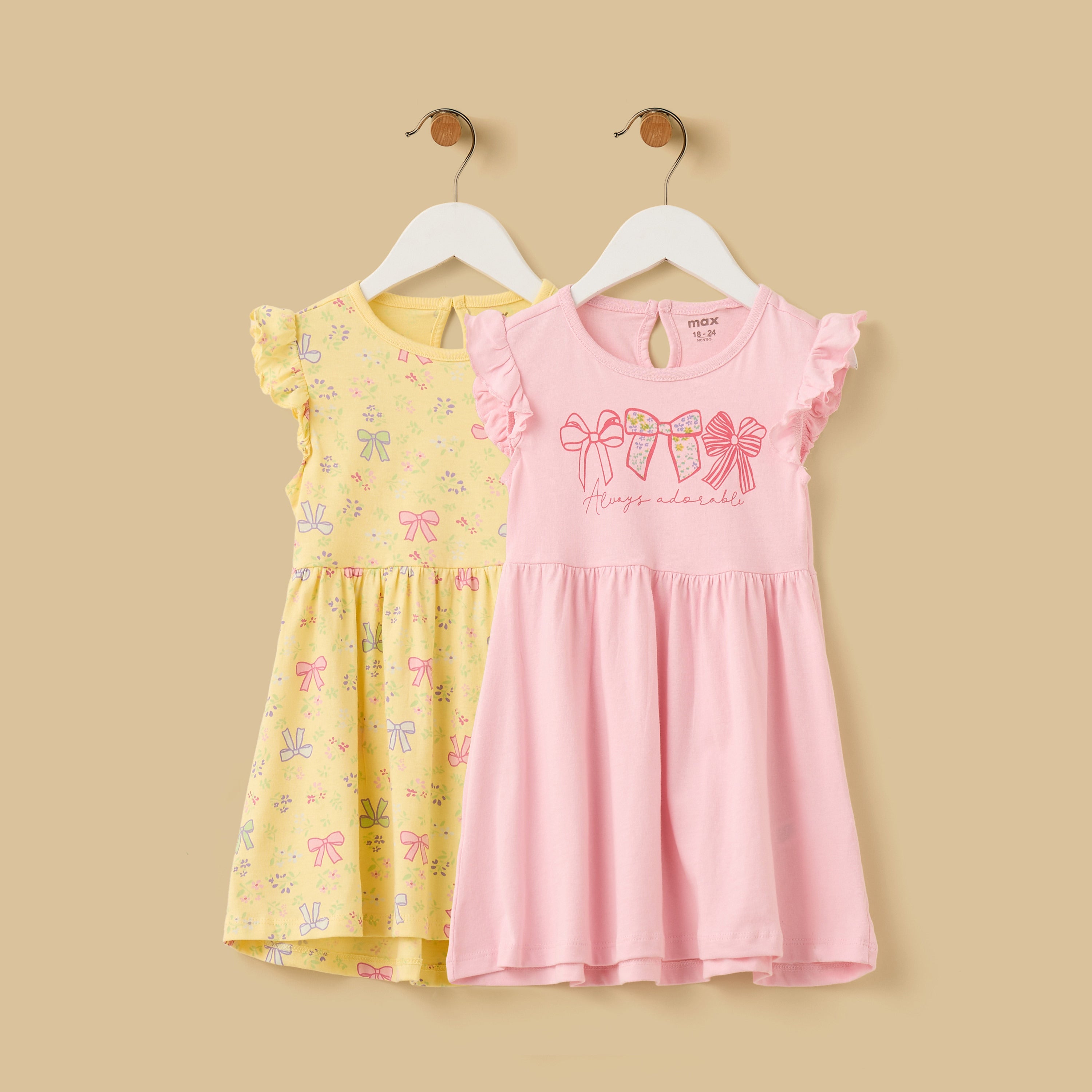 Pack of 2 - Bow Print Cotton Dress - Multicolour / 12-18 mths