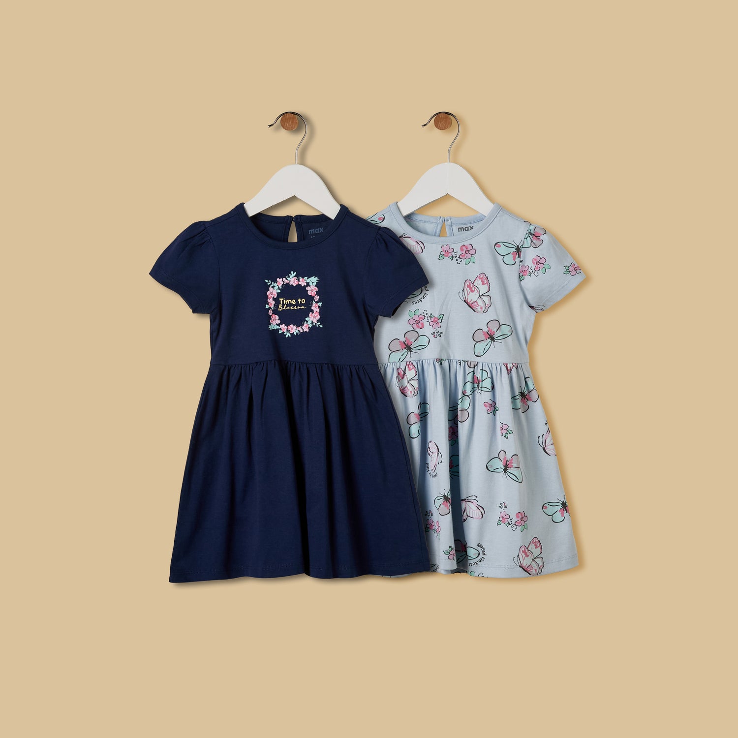 Pack of 2 - Printed Cotton Dress - Blue / 12-18 mths