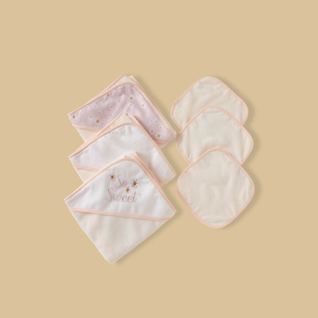 Assorted 6-Piece Hooded Towel and Wash Cloth Set - Cream / Free Size