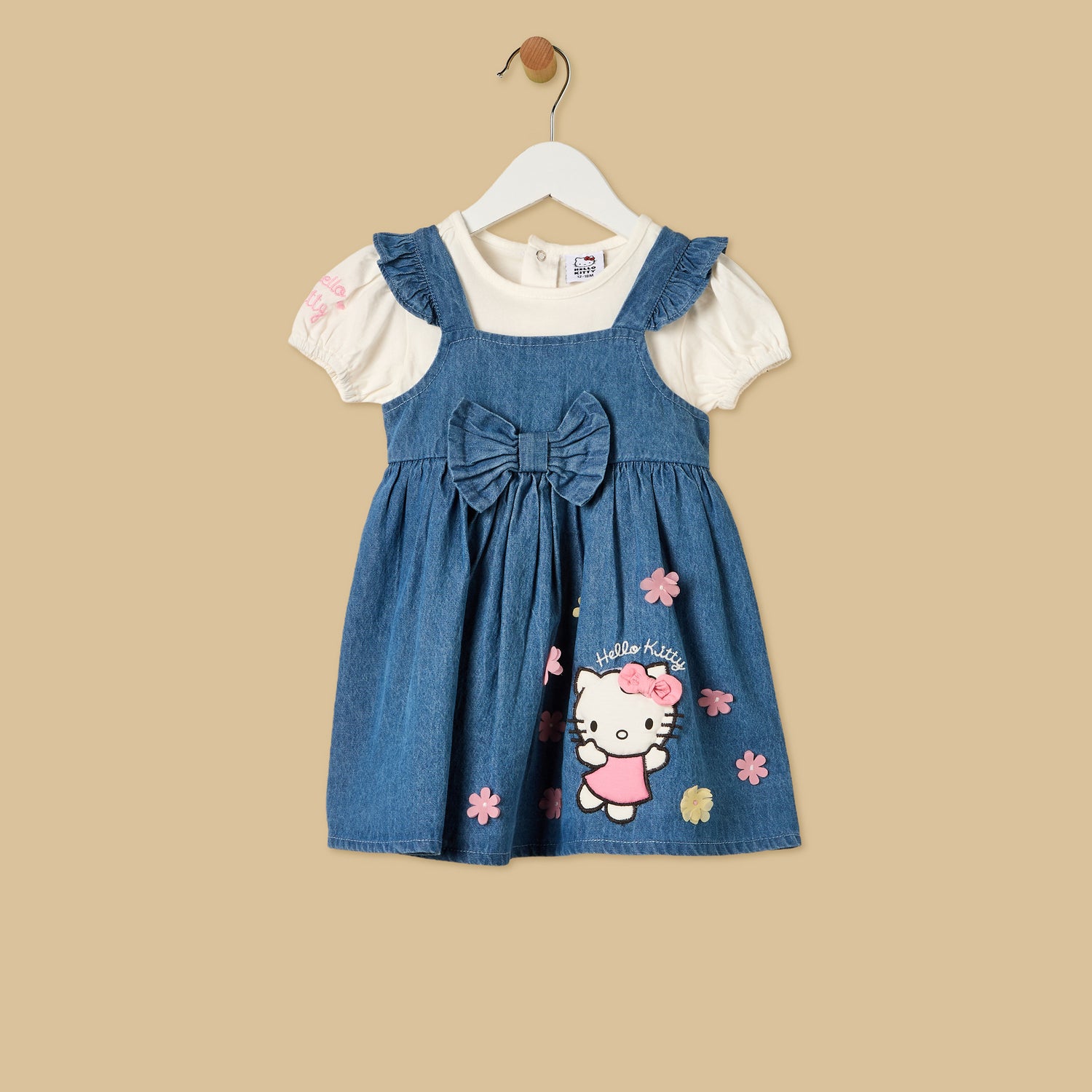 Hello Kitty Print Denim Pinafore and Top Set