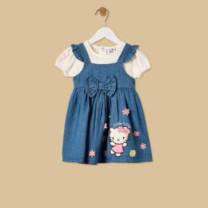 Hello Kitty Print Denim Pinafore and Top Set