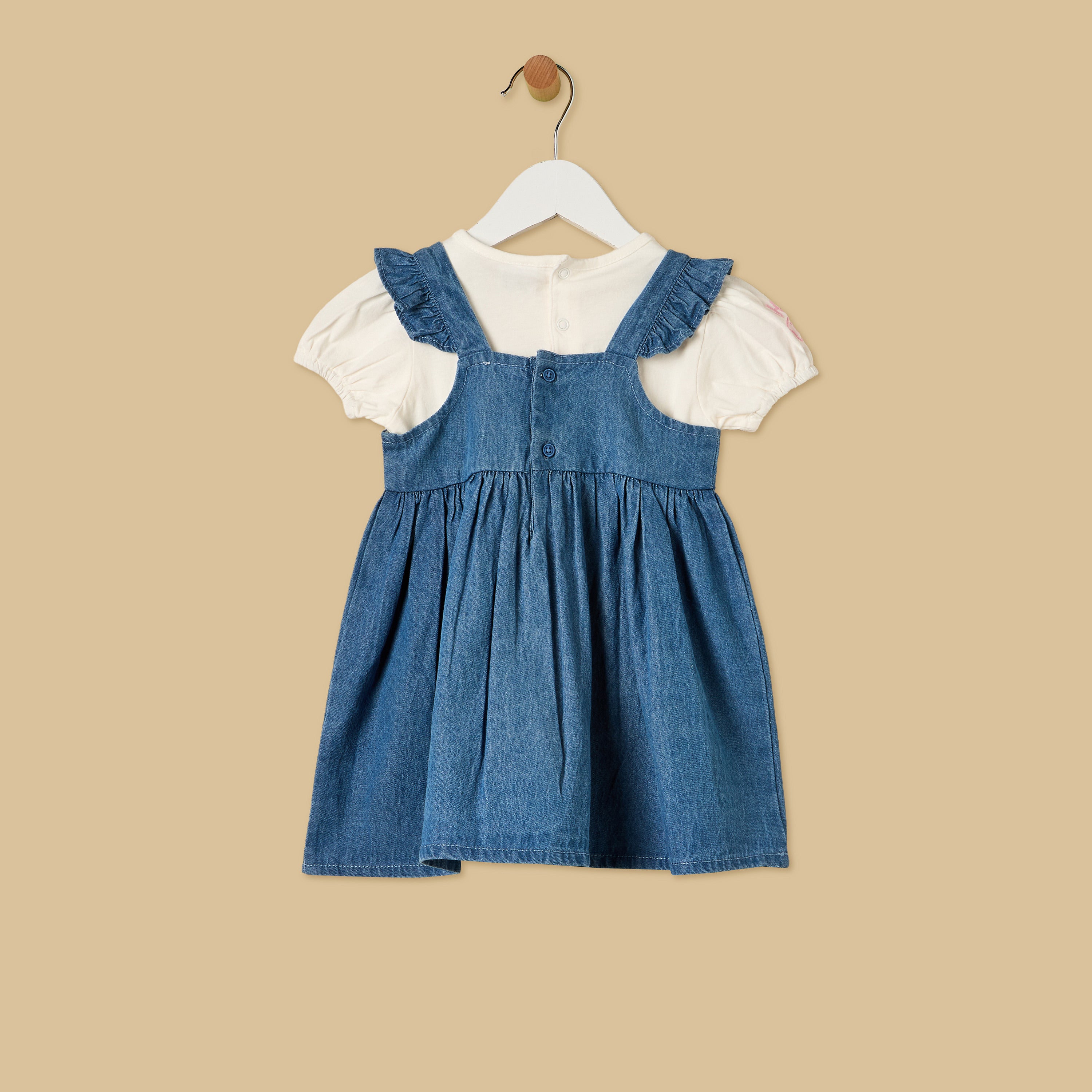 Hello Kitty Print Denim Pinafore and Top Set