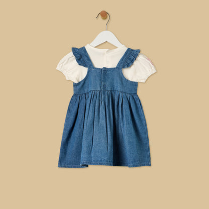 Hello Kitty Print Denim Pinafore and Top Set