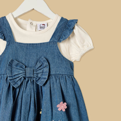 Hello Kitty Print Denim Pinafore and Top Set