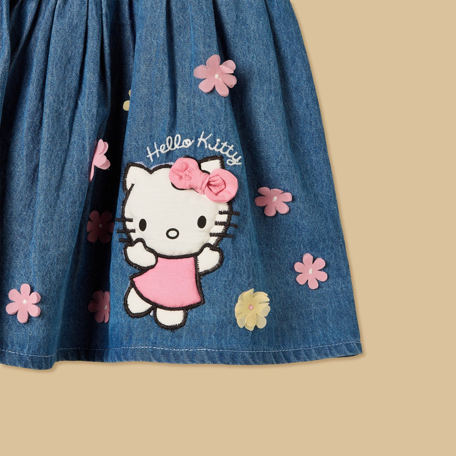 Hello Kitty Print Denim Pinafore and Top Set