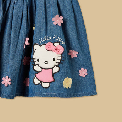 Hello Kitty Print Denim Pinafore and Top Set