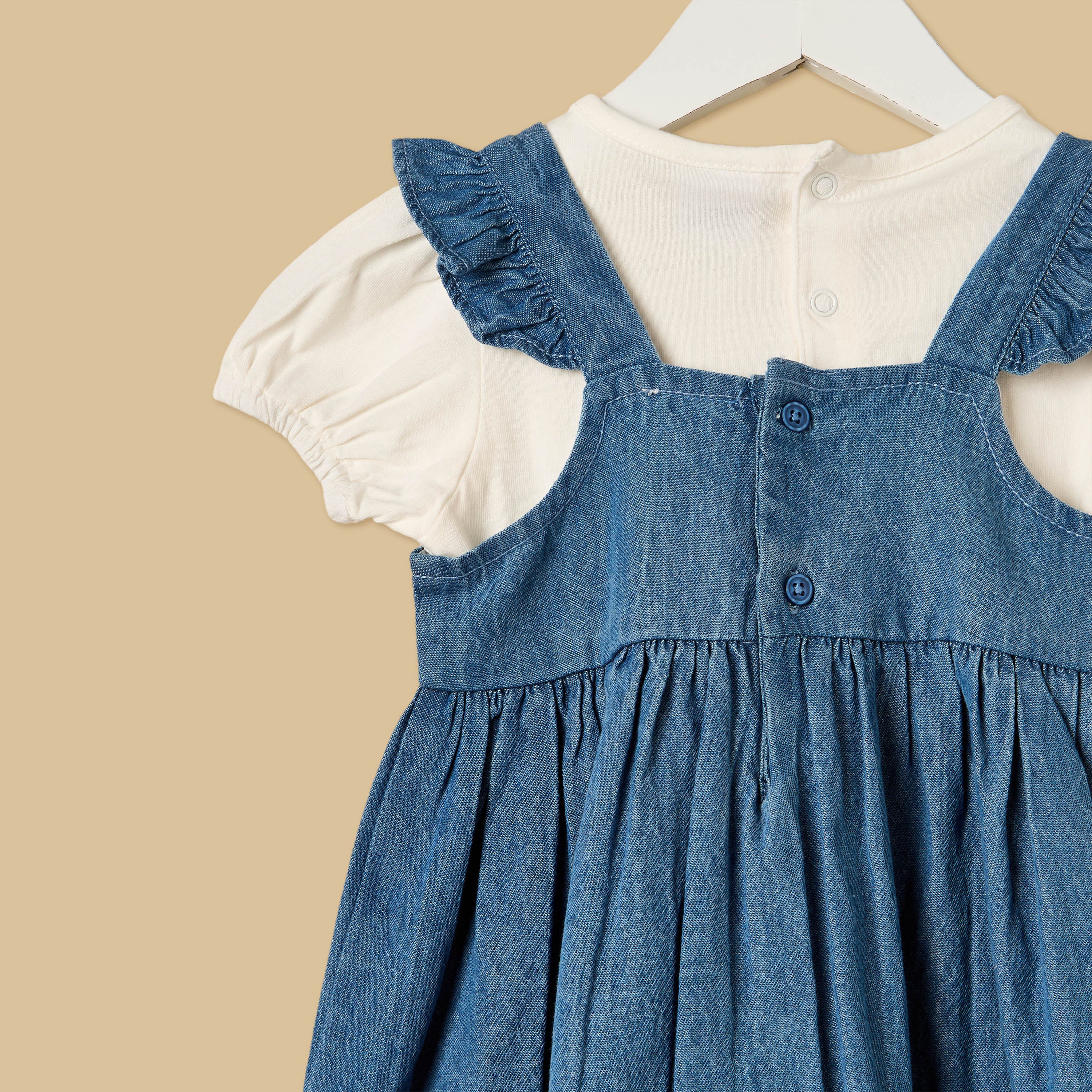Hello Kitty Print Denim Pinafore and Top Set