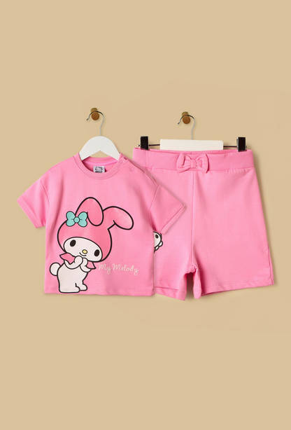 My Melody Print Cotton T-shirt and Shorts Set-undefined-image-1