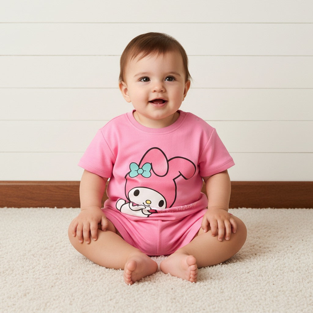 My Melody Print Cotton T-shirt and Shorts Set - Pink / 12-18 mths