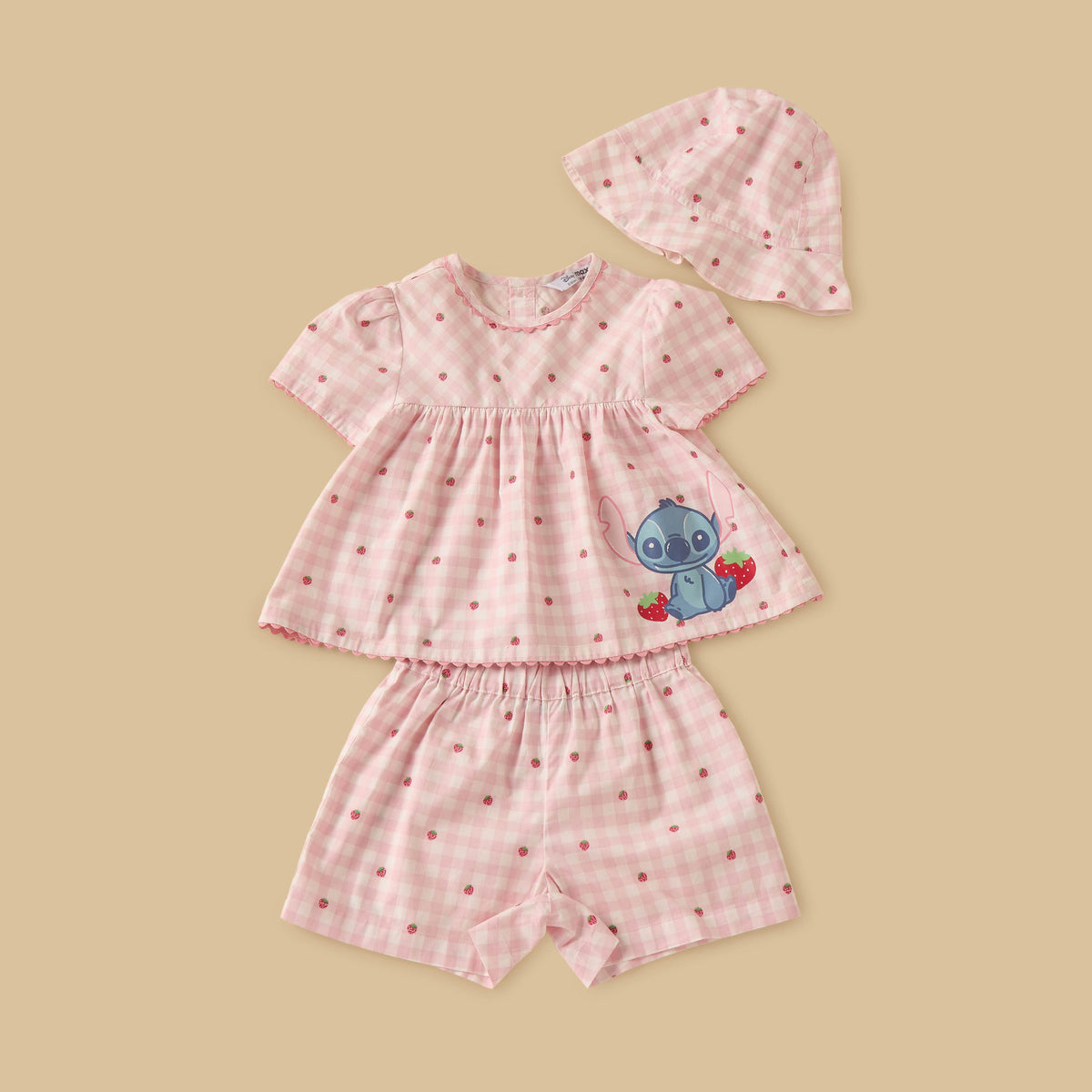 Stitch Print Top and Shorts Set with Hat