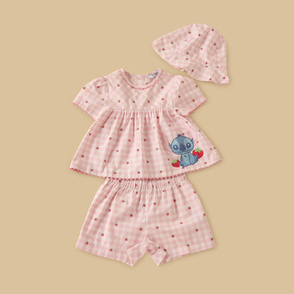Stitch Print Top and Shorts Set with Hat
