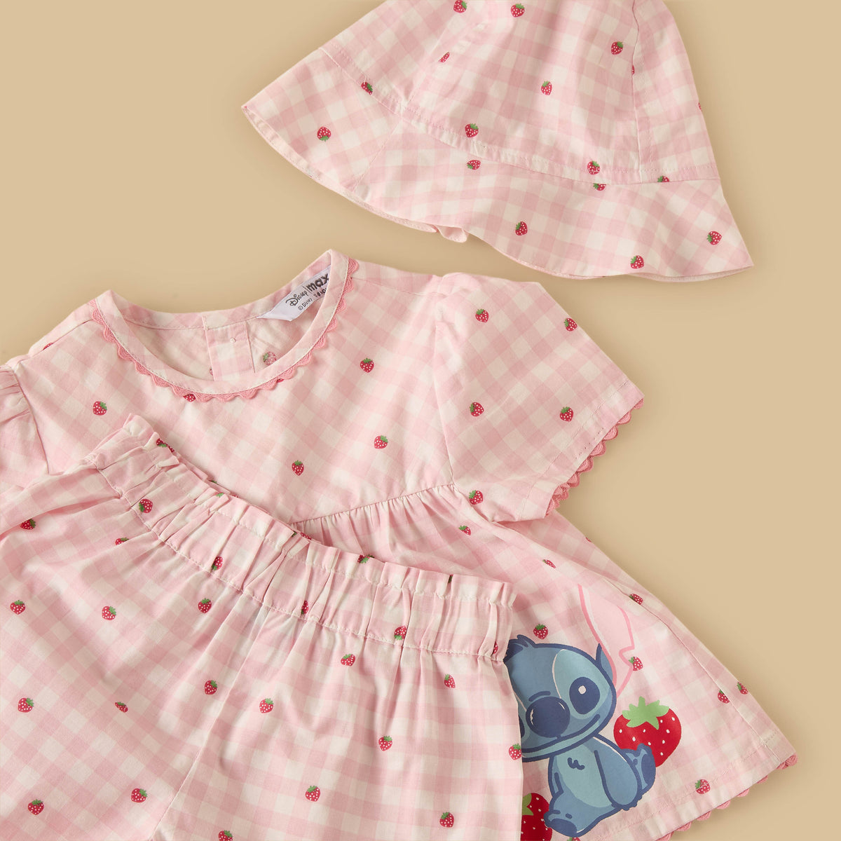 Stitch Print Top and Shorts Set with Hat