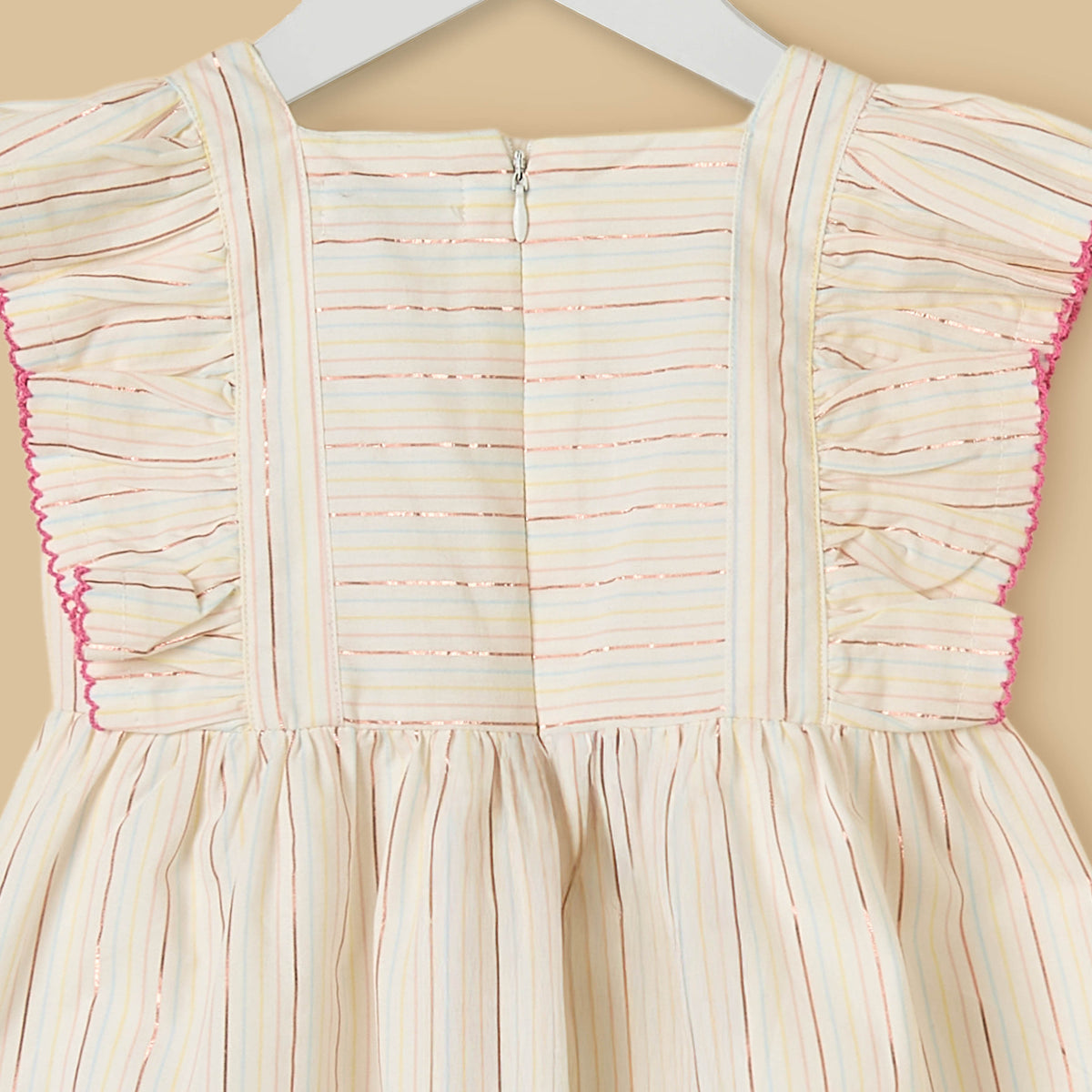 Angel and Stitch Print Striped Ruffle Sleeves Dress