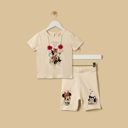 Minnie Mouse Print T-shirt and Short Leggings Set - Beige / 12-18 mths
