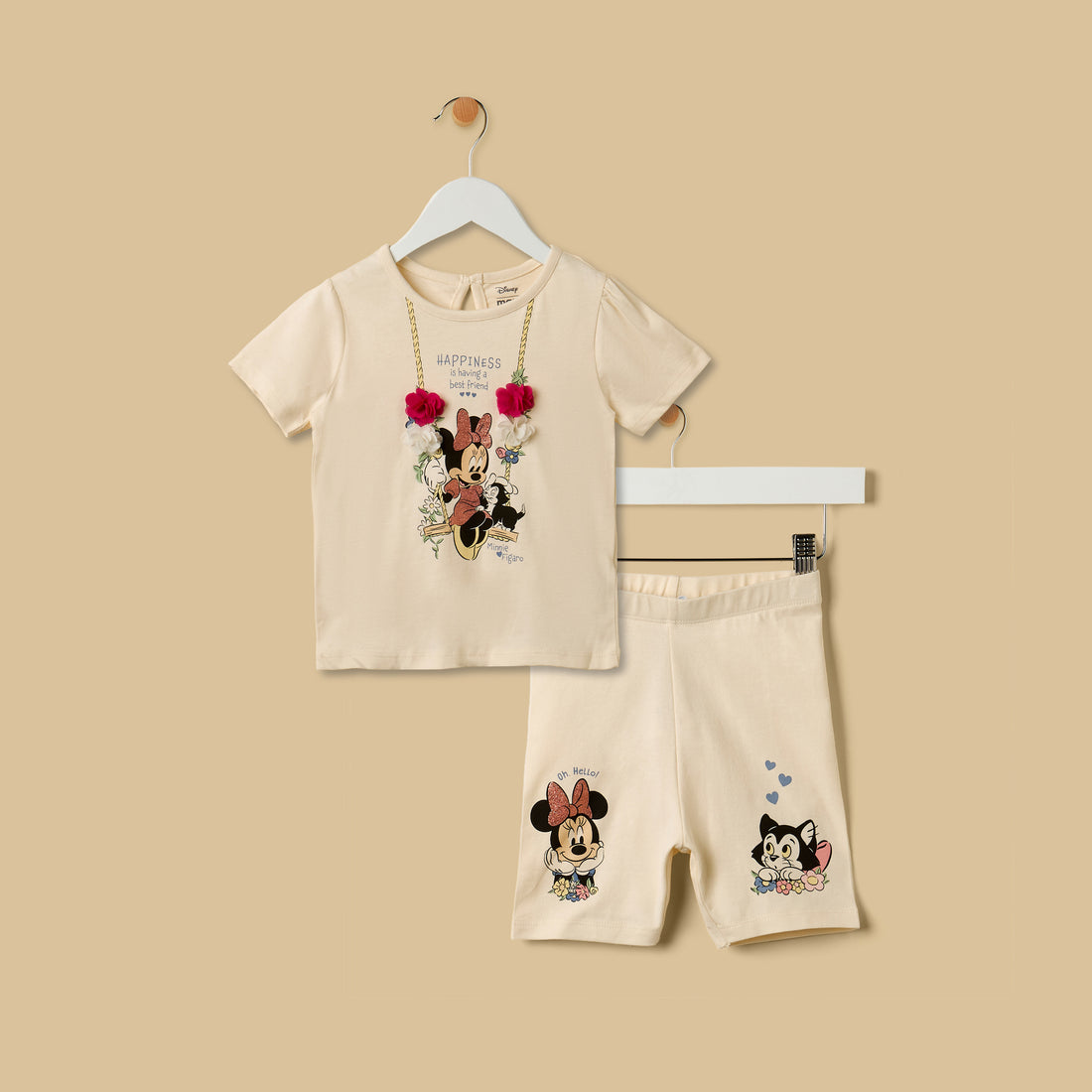Minnie Mouse Print T-shirt and Short Leggings Set