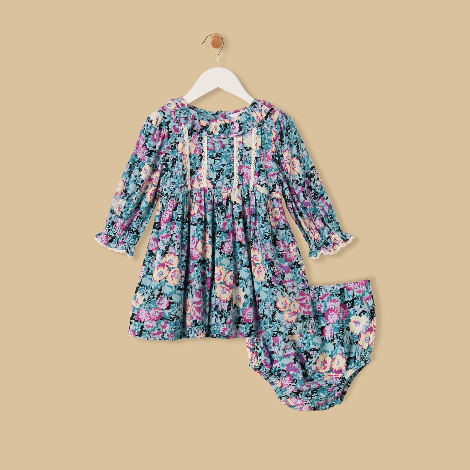 Floral Print Dress with Bloomers - Blue / 12-18 mths