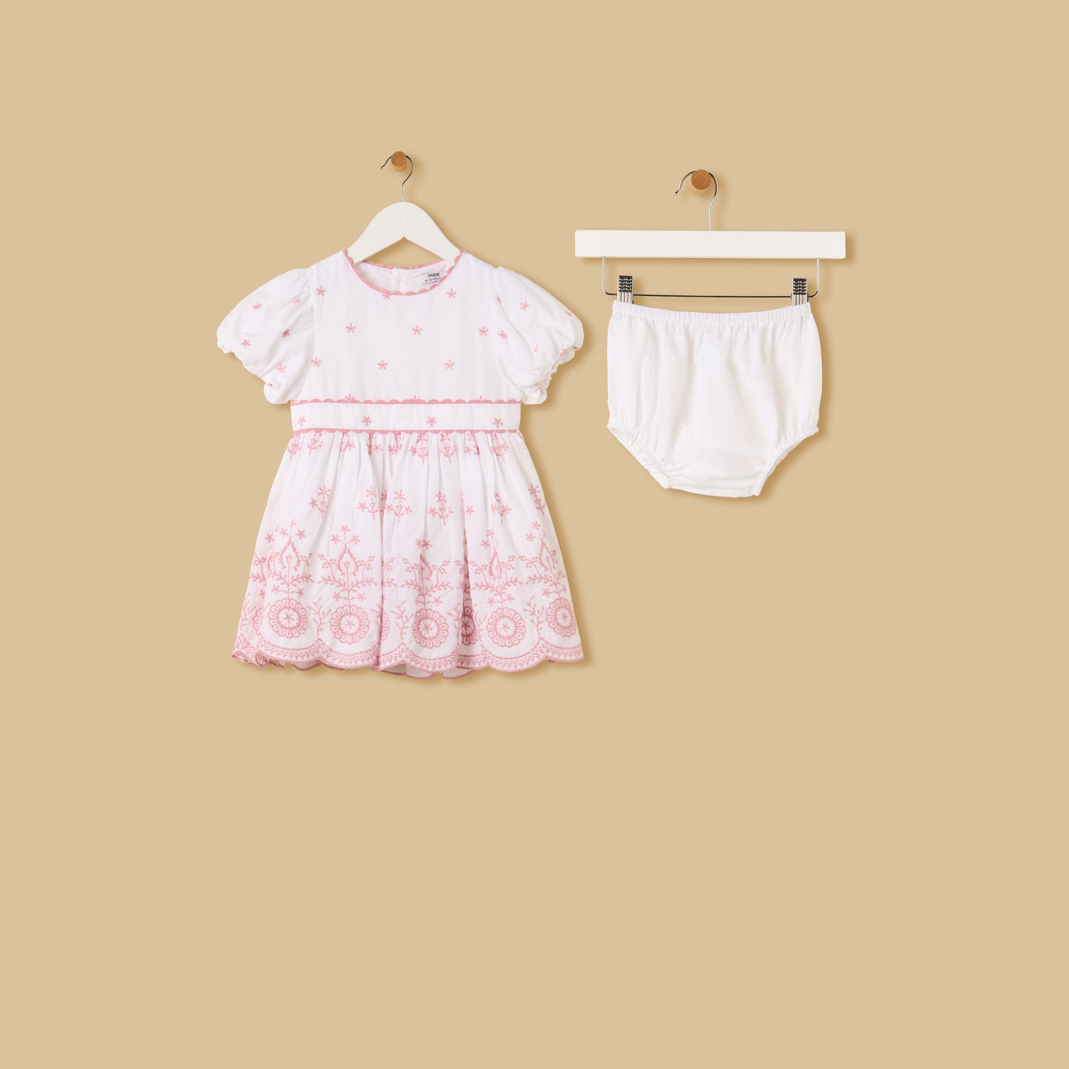 Embroidered Balloon Sleeve Dress with Bloomers - Cream / 12-18 mths
