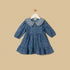 Printed Tiered Denim Dress with Quilted Collar - Blue / 12-18 mths