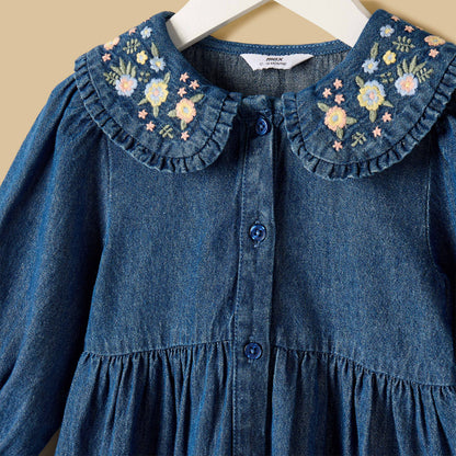 Embroidered Tiered Denim Dress