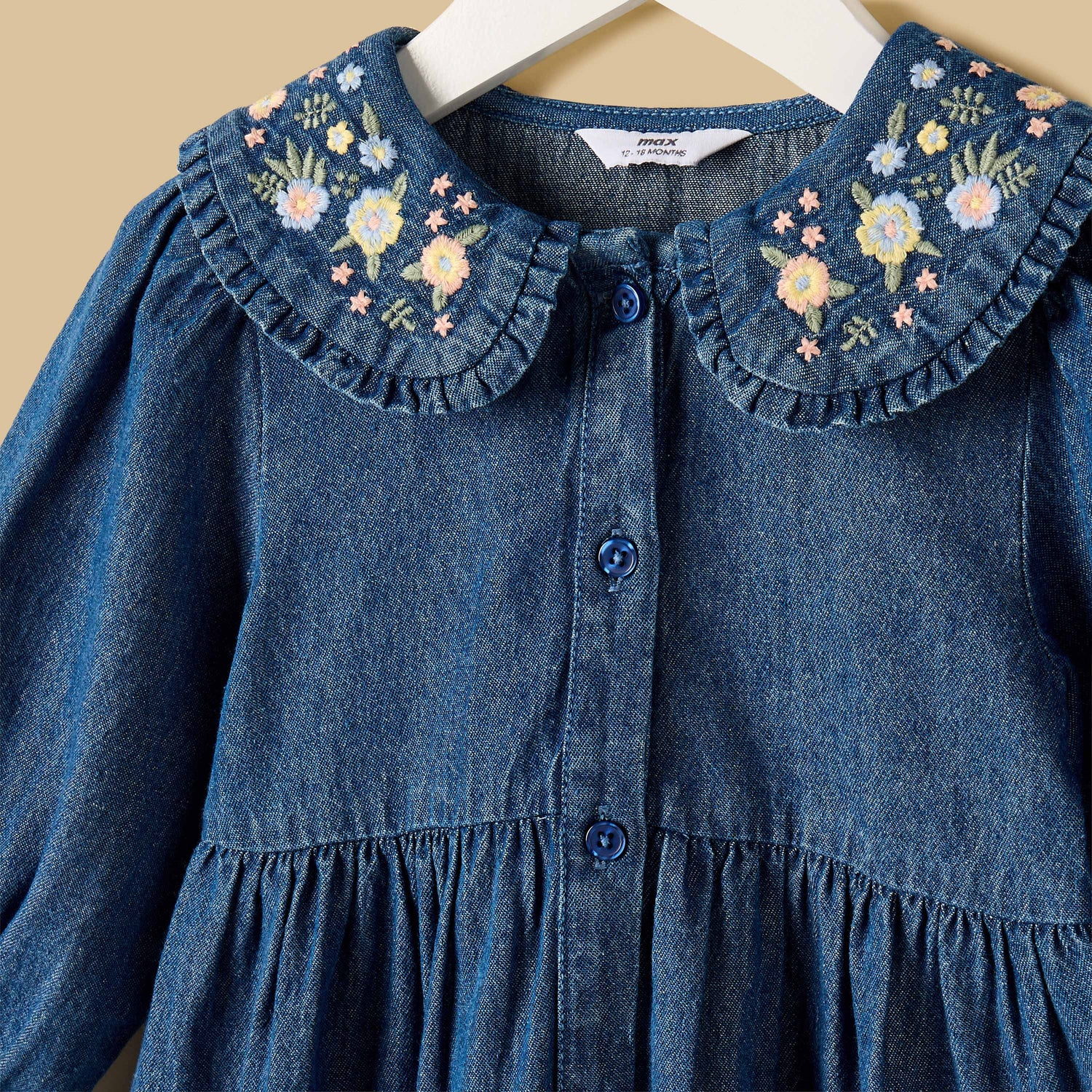 Embroidered Tiered Denim Dress