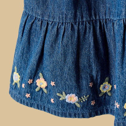 Embroidered Tiered Denim Dress