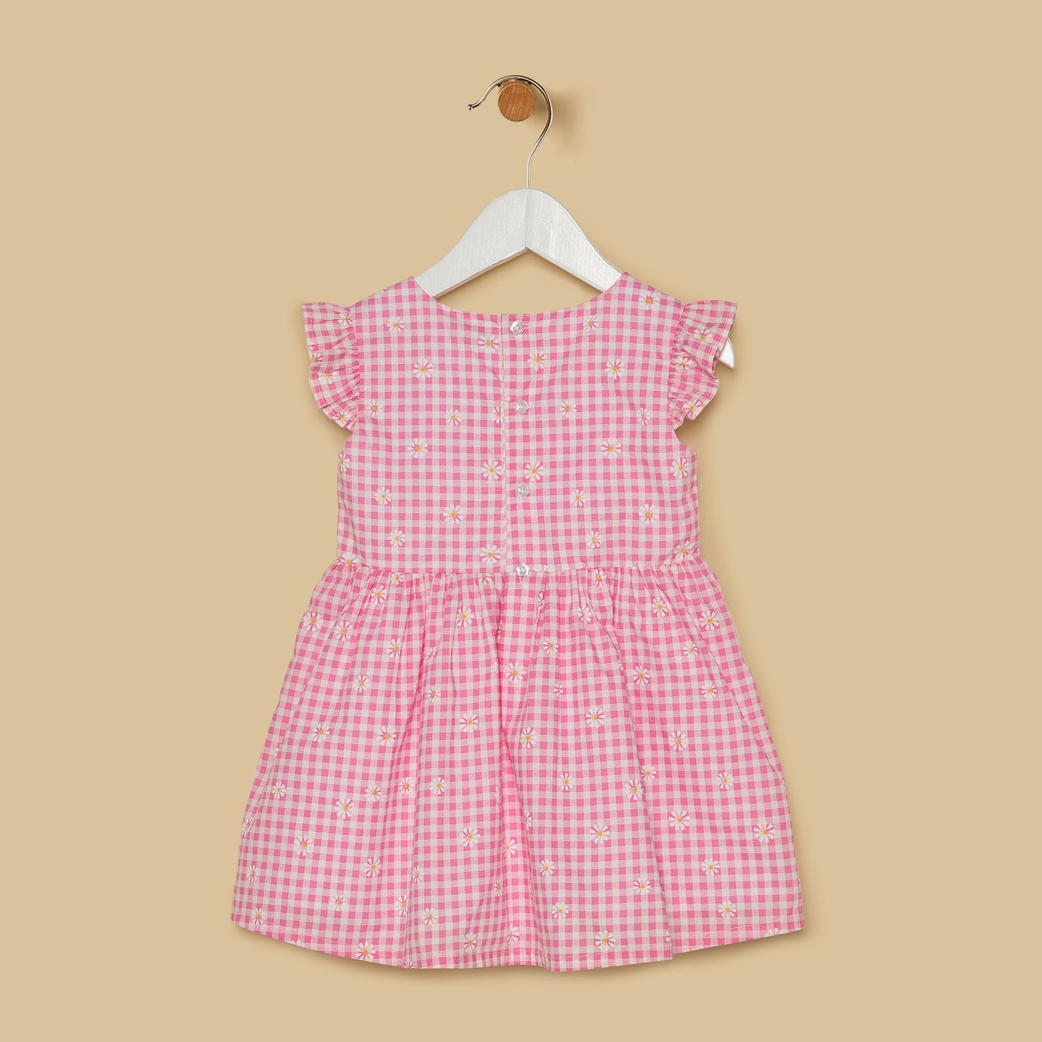 Checked Cotton A-line Dress with Bow