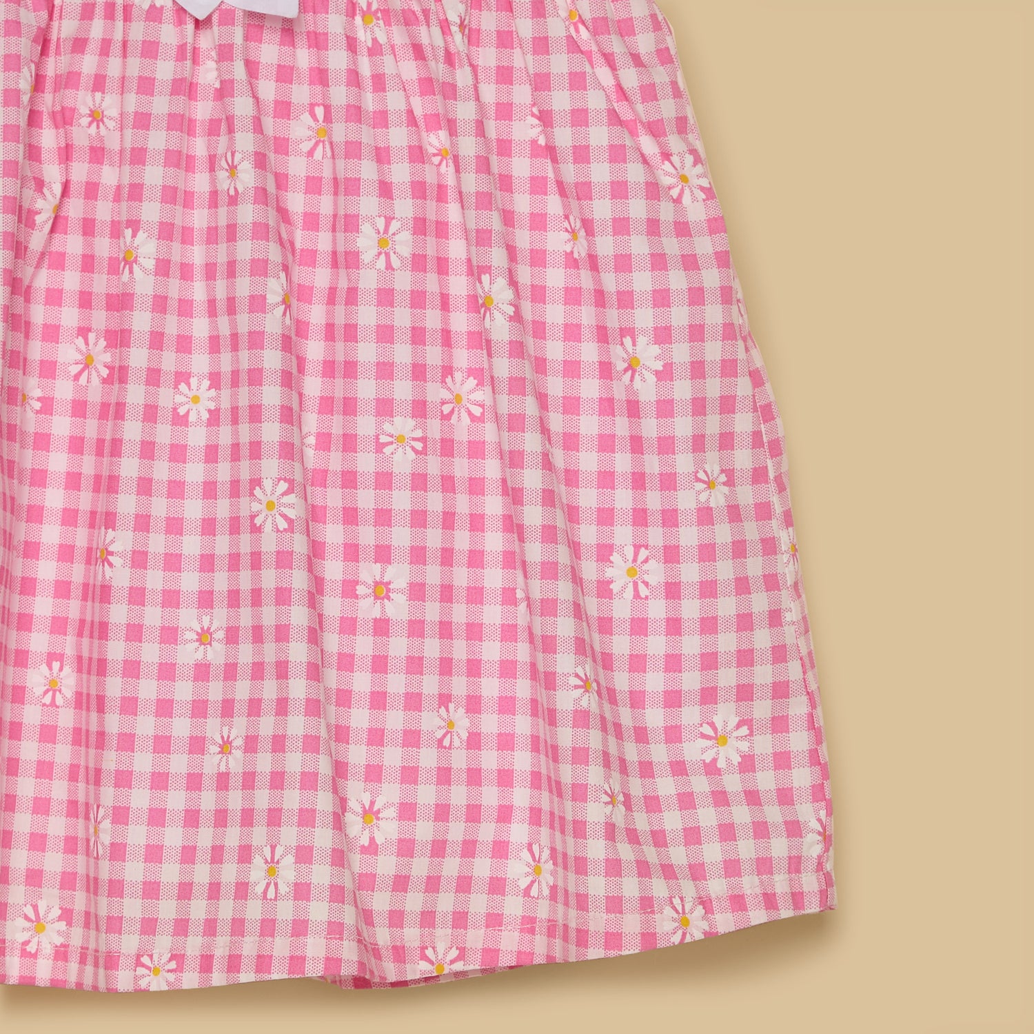 Checked Cotton A-line Dress with Bow