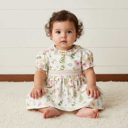 Floral Print Viscose Dress with Bloomers - White / 12-18 mths