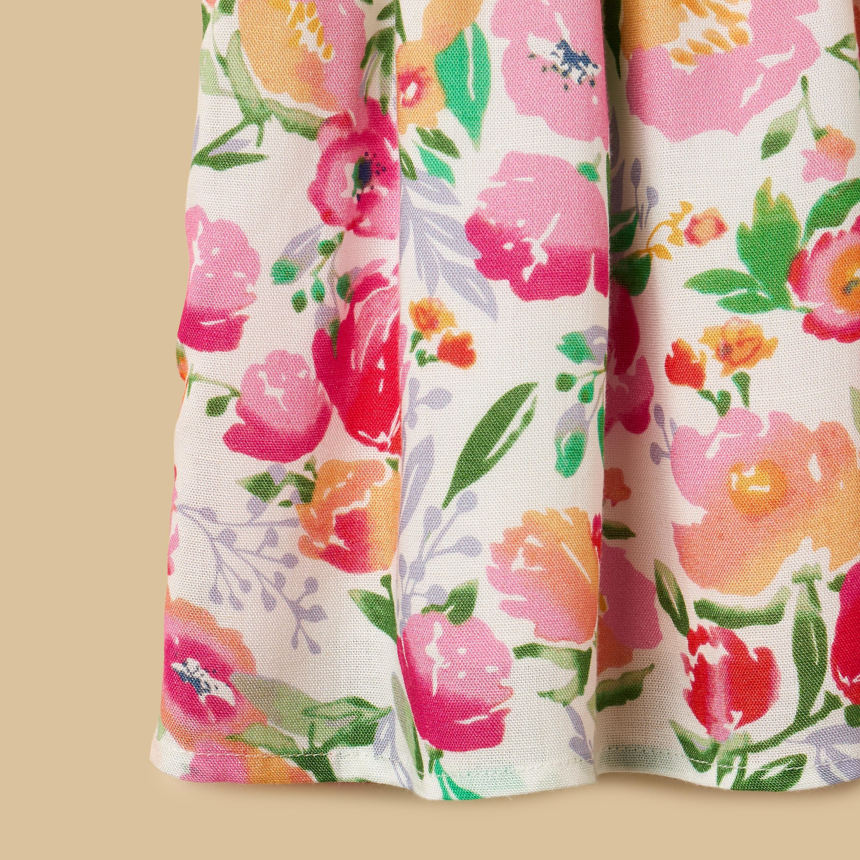 Floral Print Sleeveless Cotton Dress with Bloomers