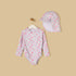 Floral Print Swimsuit with Hat - White / 12-18 mths