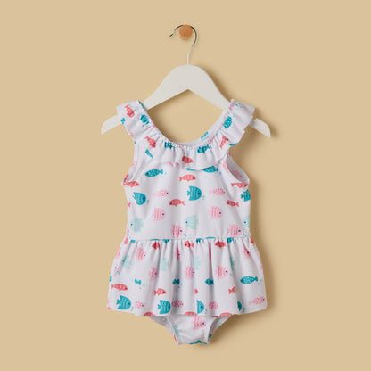 Fish Print Swimsuit - White / 12-18 mths