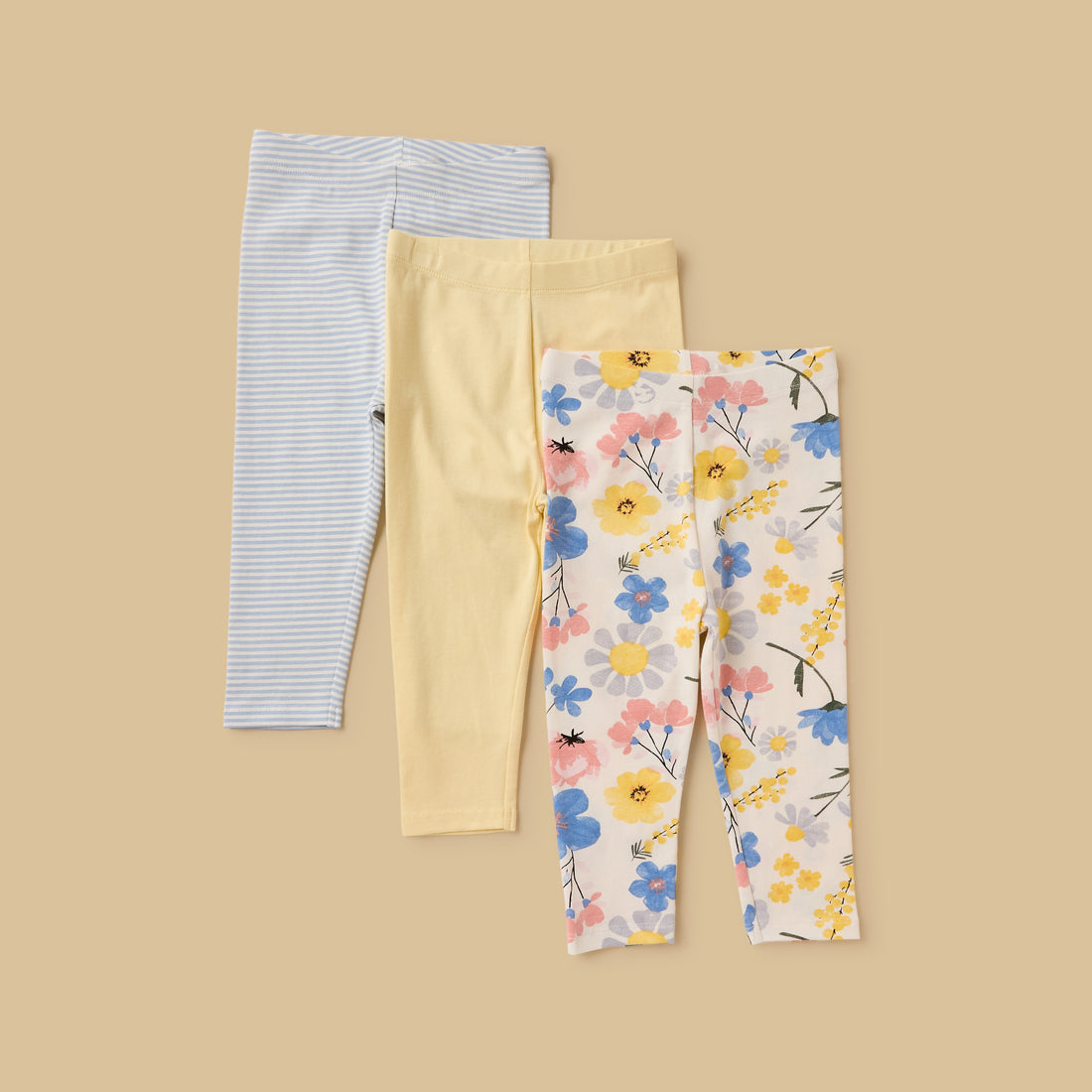Pack of 3 - Assorted Leggings - Cream / 12-18 mths