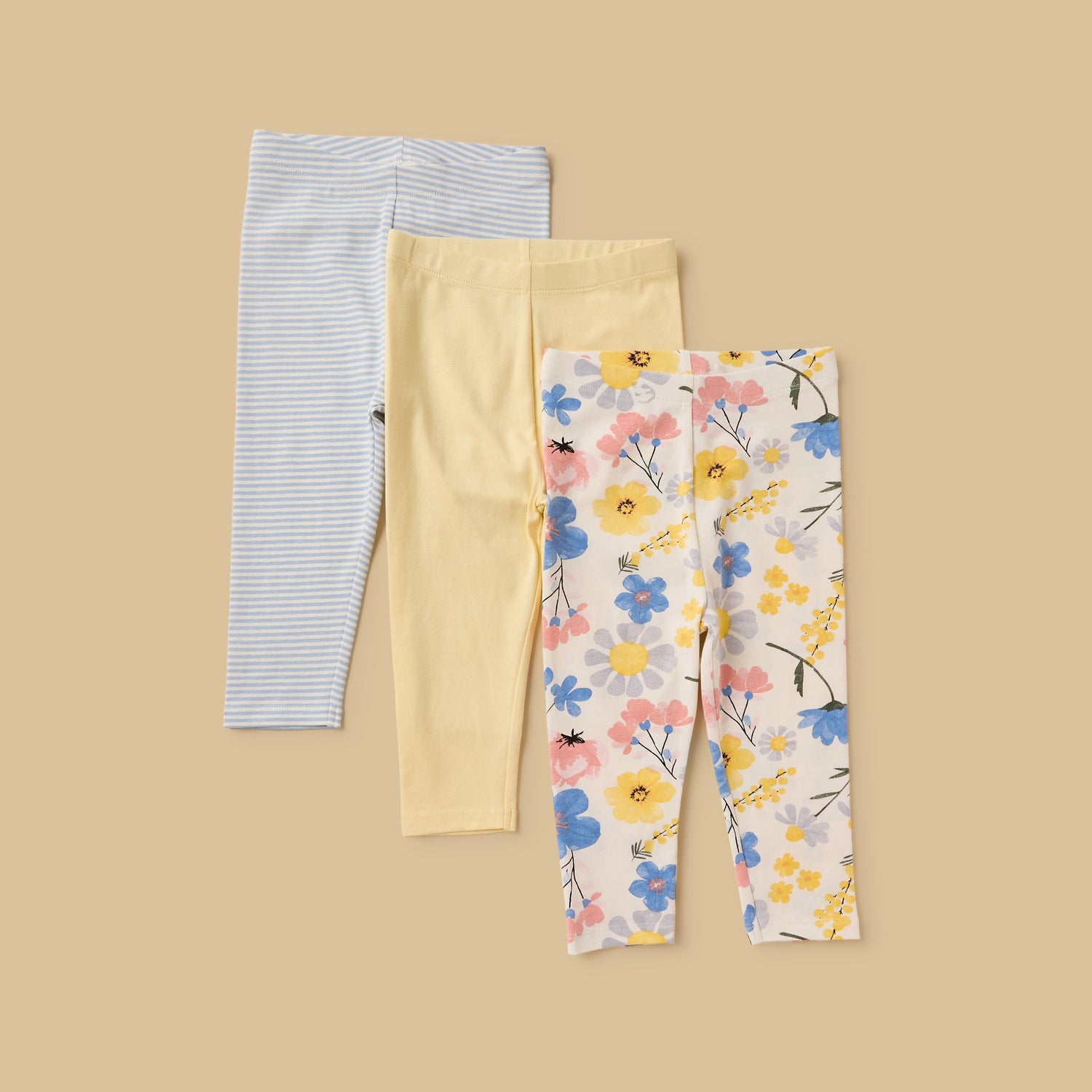 Pack of 3 - Assorted Leggings - Cream / 12-18 mths