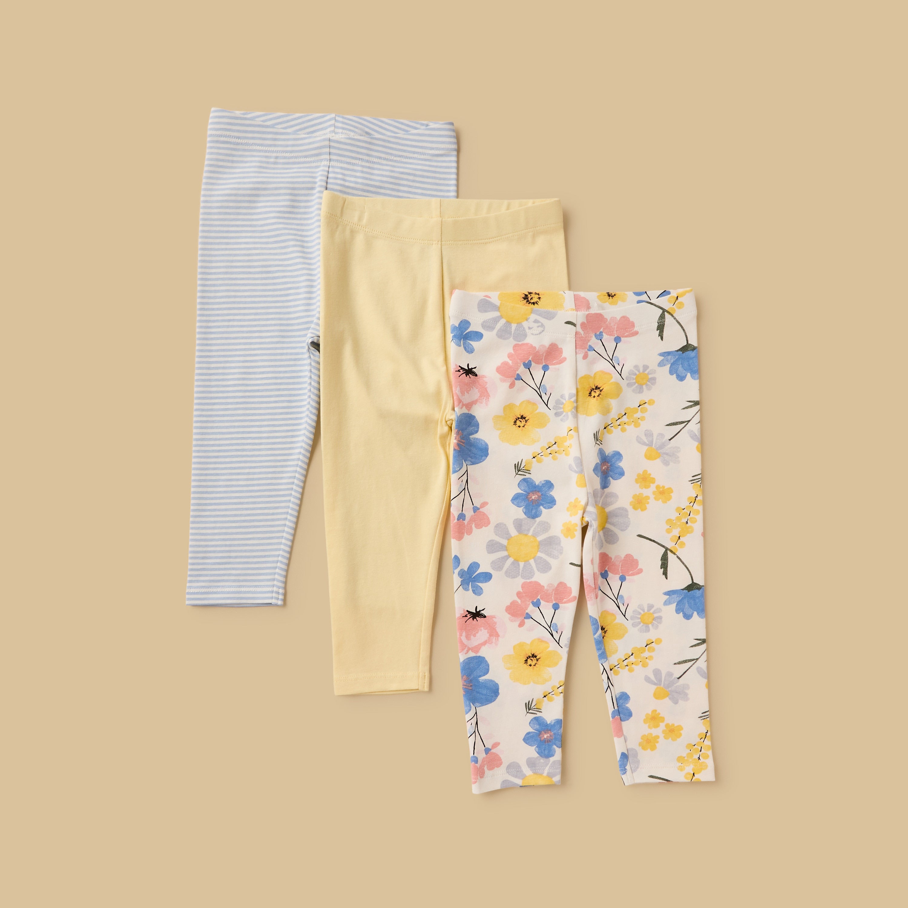 Pack of 3 - Assorted Leggings - Cream / 12-18 mths