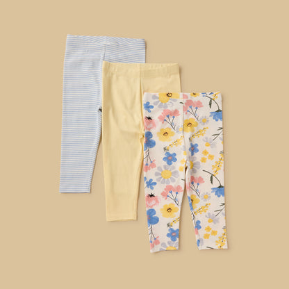 Pack of 3 - Assorted Leggings - Cream / 12-18 mths