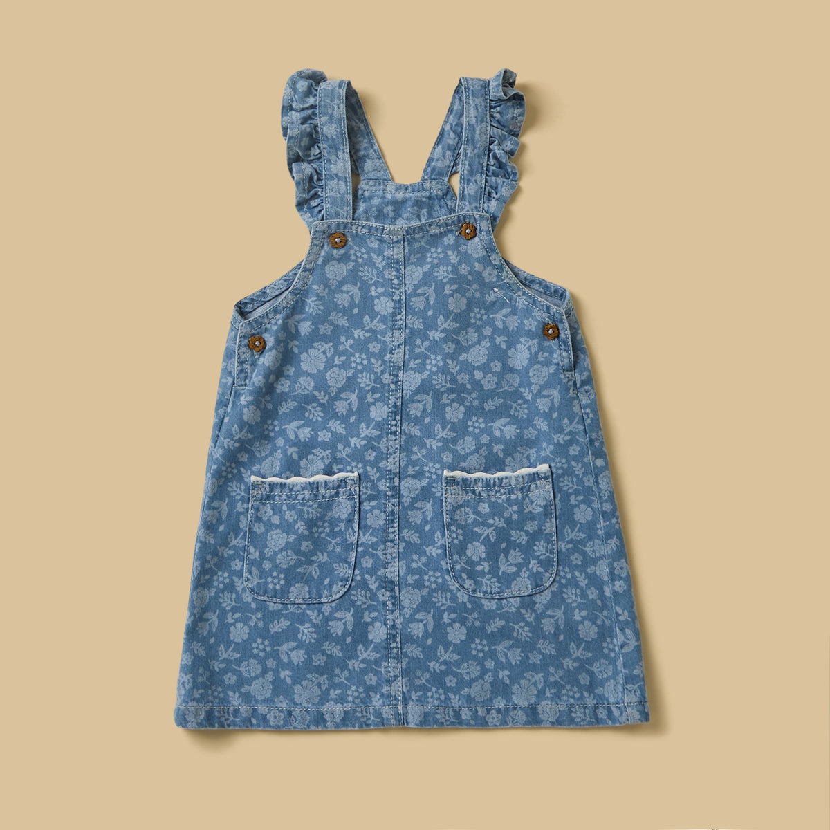 Printed Denim Pinafore with T-shirt and Headband Set