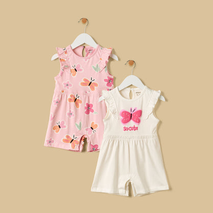 Pack of 2 - Butterfly Print Sleeveless Playsuit - Purple / 12-18 mths