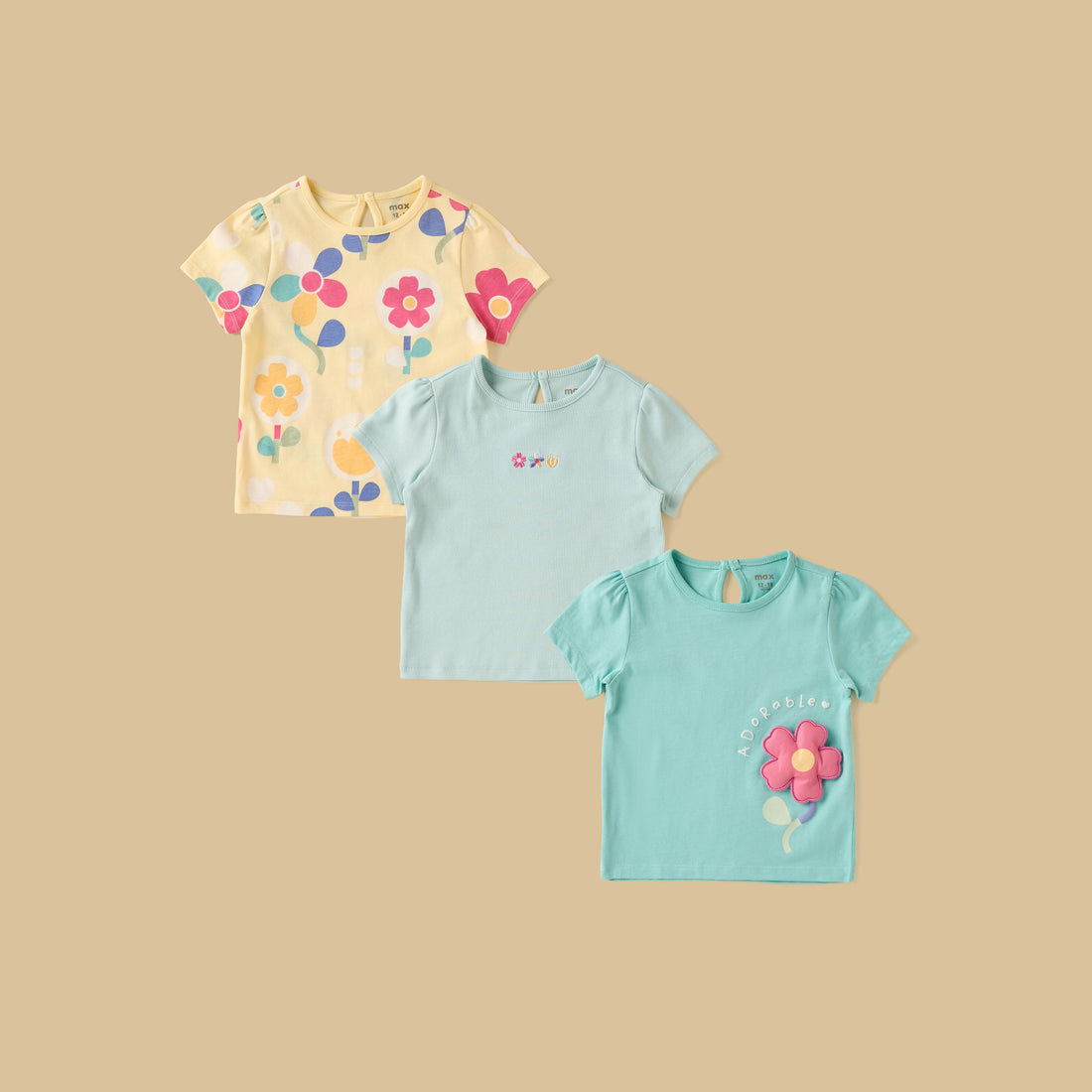 Pack of 3 - Floral Print Cotton T-shirt - Multicolour / 12-18 mths